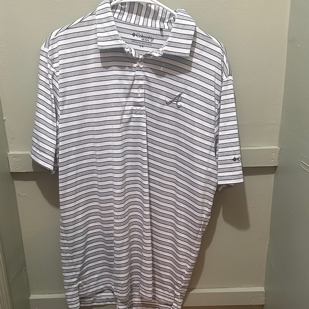 Columbia Atlanta Braves Men's Polo Shirt - White and Gray Stripes